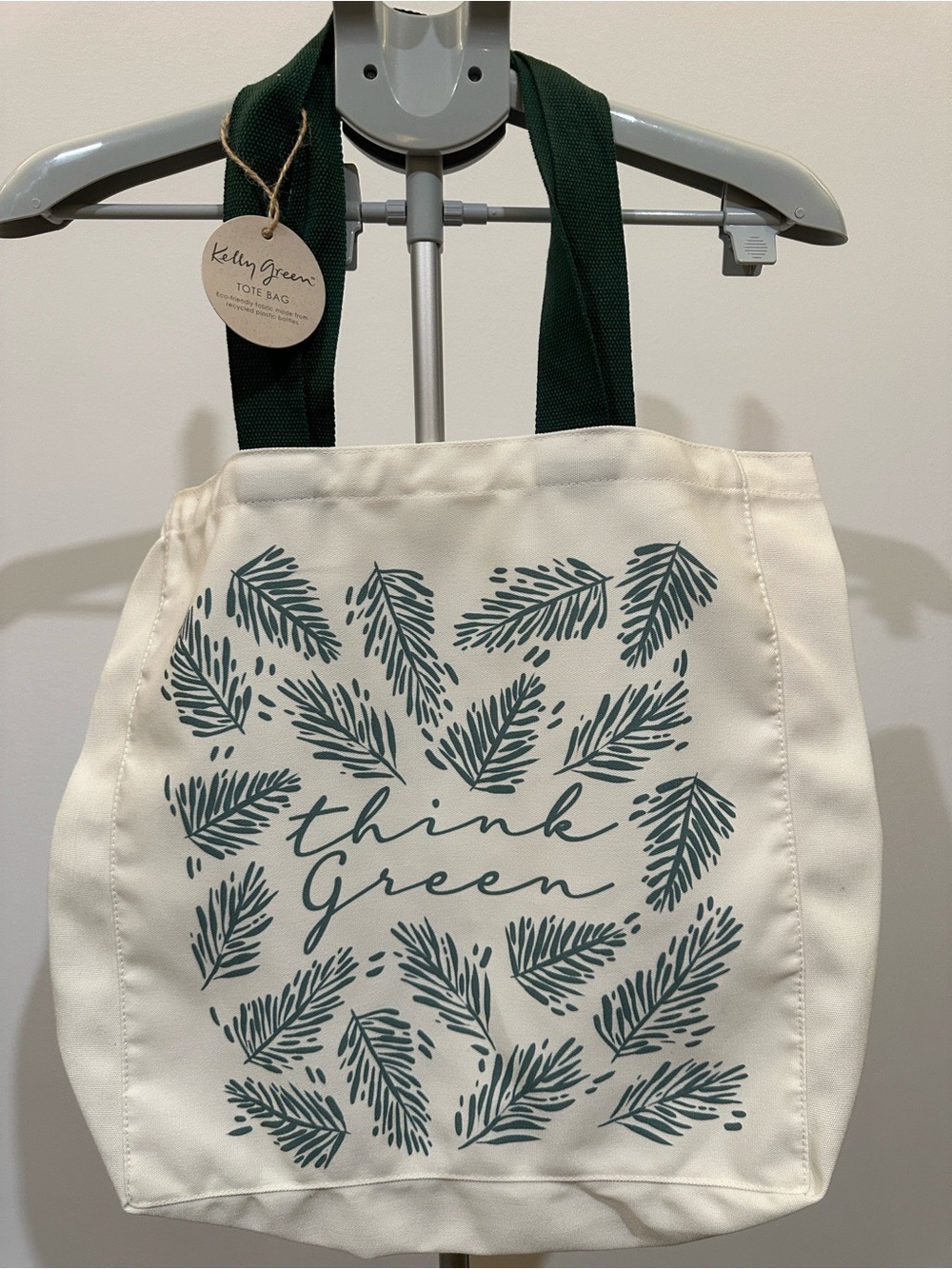 Think Green Canvas Tote Bag - Cream with Dark Green Handles